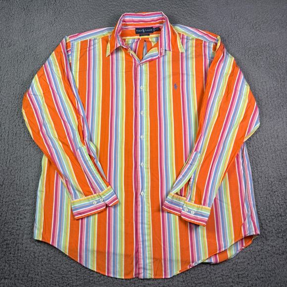 Ralph Lauren Shirt Mens 17-XL Rainbow Multicolor Vertical Striped Poplin Classic - Picture 2 of 8